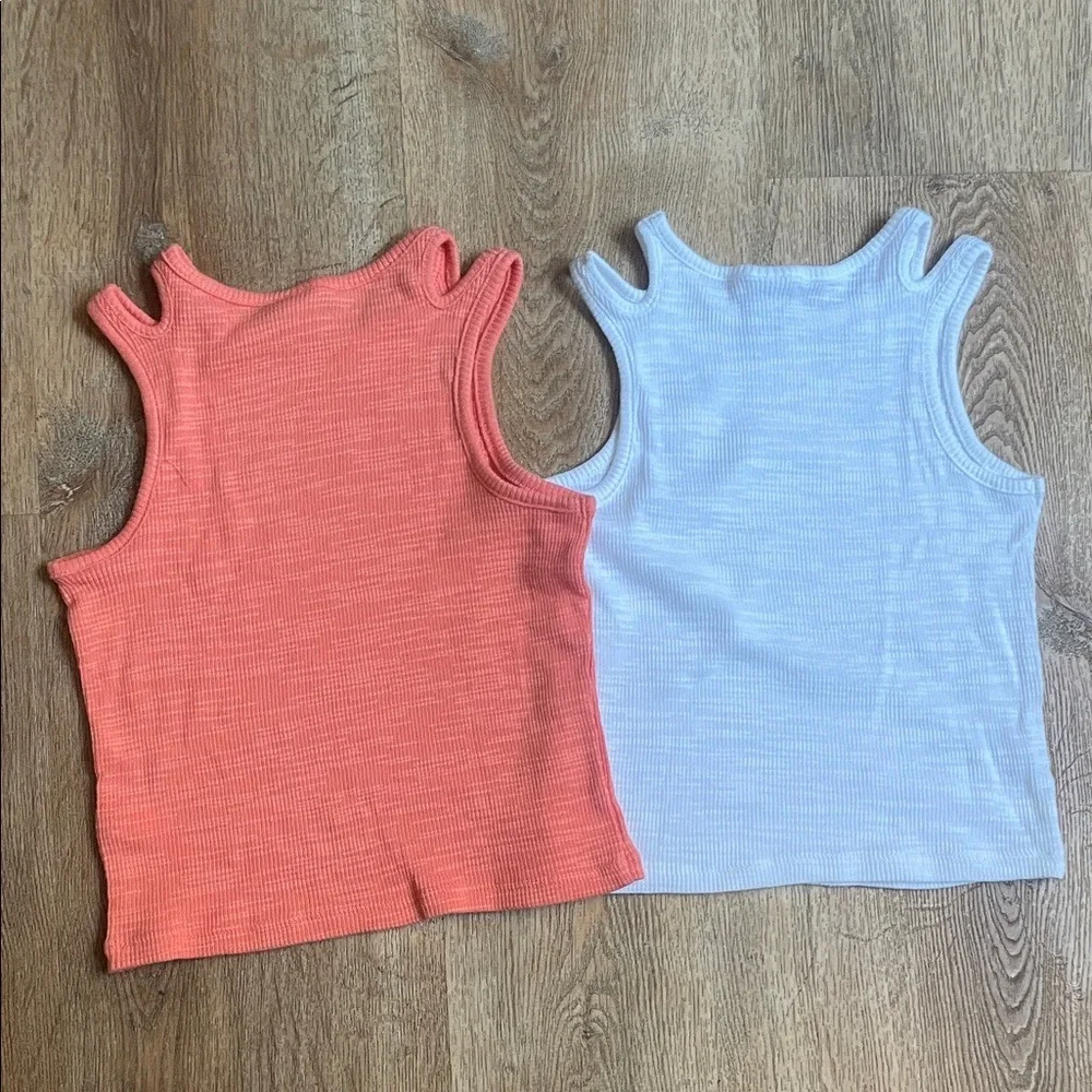 Old Navy Girls Ribbed Tank‎ Top Bundle Coral White Cutout Shoulder Size M 8 2pk